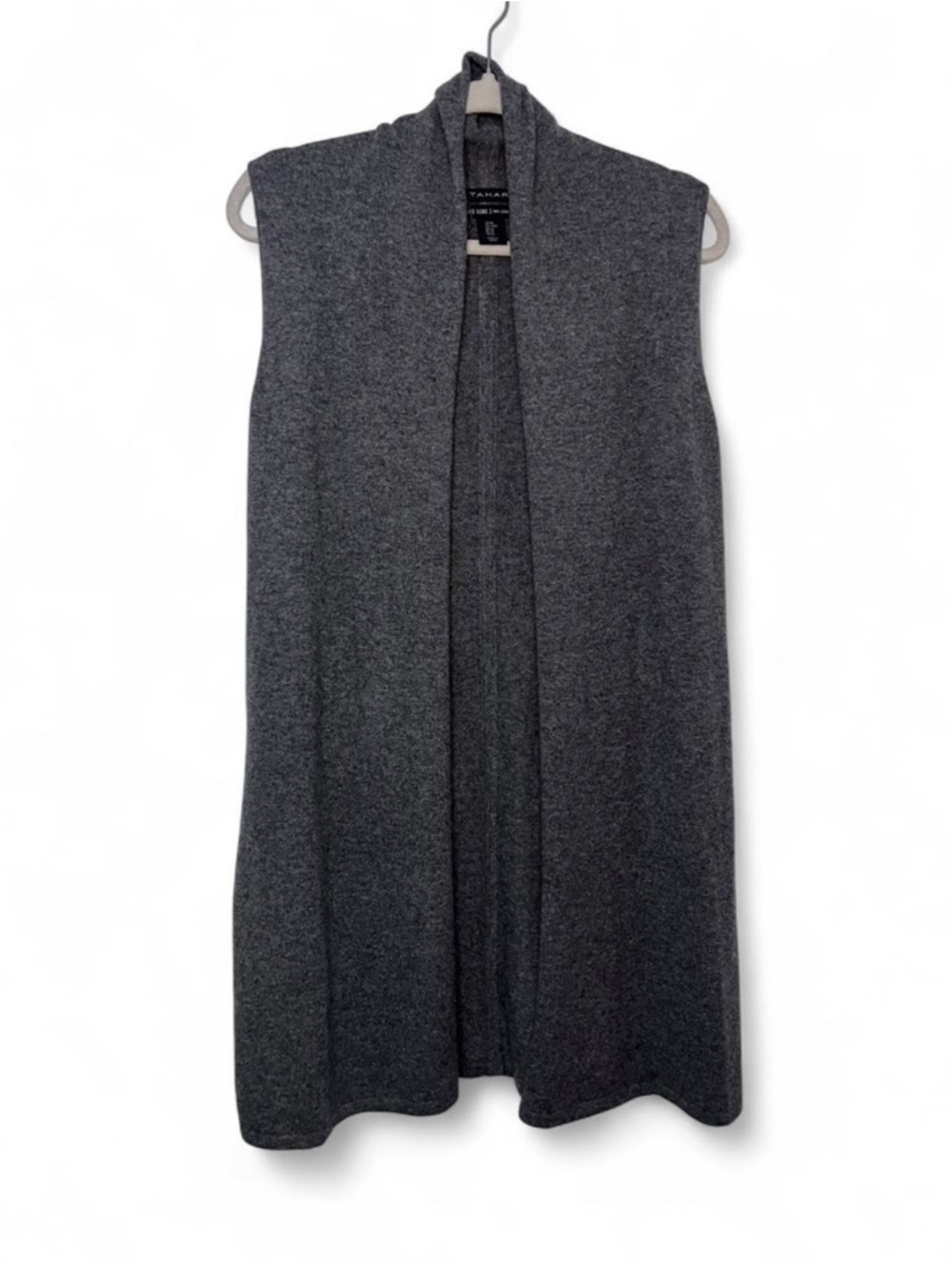 Tahari 100% Cashmere Gray Longline Open Front Vest | Quiet Luxury Layering